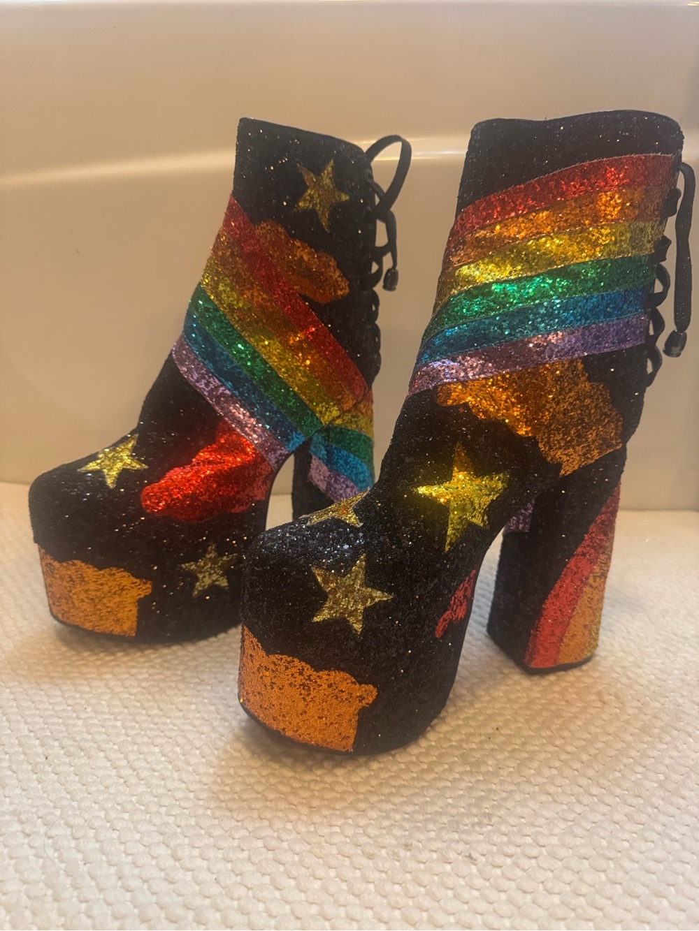 Current Mood Glitter Rainbow Platform Ankle Boots - Multicolor 8